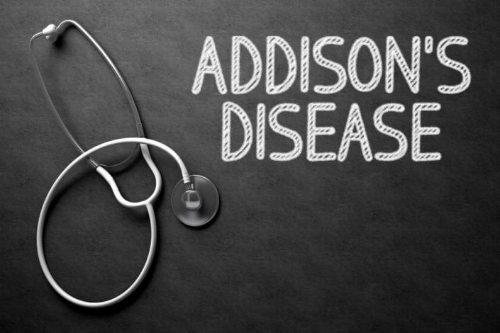 The stethoscope is on the blackboard with the words Addison's Disease